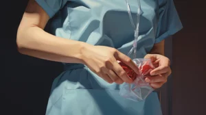 Медсестра держит в руках капельницу
